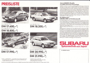 Preisliste Subaru Programm