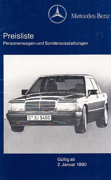 Preisliste Mercedes PKW Programm Januar 1990