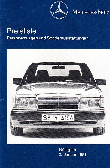 Preisliste Mercedes PKW Programm Januar 1991