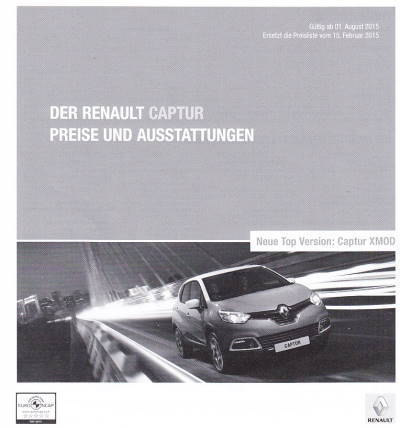 Preisliste Renault Captur August 2015