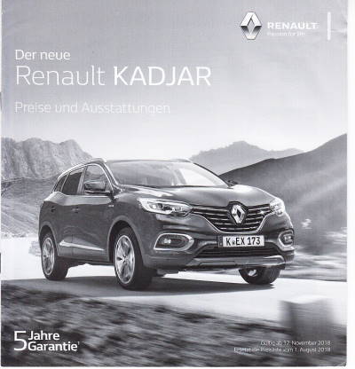 Preisliste Renault Kadjar November 2018