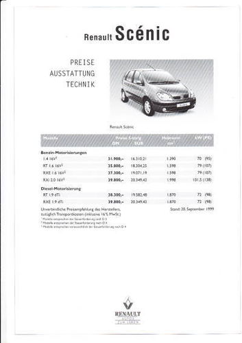 Preisliste Renault Scenic September 1999