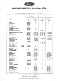 Preisliste Ford Programm Dezember 1983