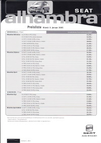 Seat Alhambra Preisliste Januar 2005