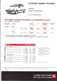 Preisliste Citroen Xsara Picasso Oktober 2001