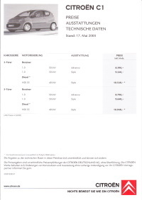 Preisliste Citroen C1 Mai 2005