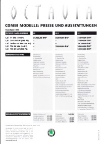 Skoda Octavia Combi Preisliste November 1998