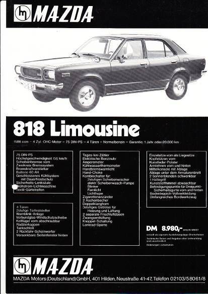 Autoprospekt Mazda 818 Limousine