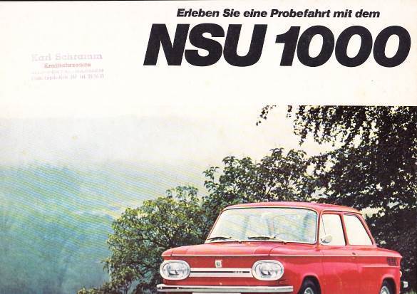 Autoprospekt NSU Prinz 1000 gelocht