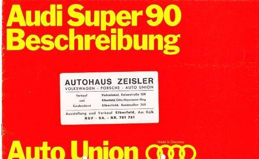 Autoprospekt Audi Super 90 November 1968 gelocht