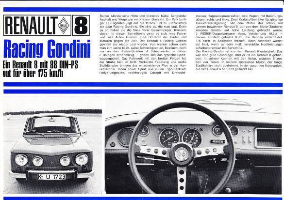 Autoprospekt Renault 8 Gordini RAR