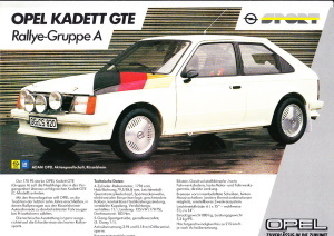 Autoprospekt Opel Kadett GTE Rallye Gruppe A