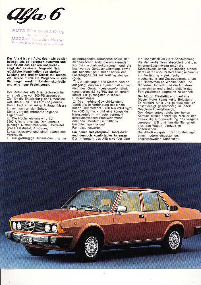 Autoprospekt Alfa Romeo 6 1979