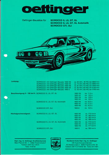 Autoprospekt Oettinger VW Scirocco 70er Jahre