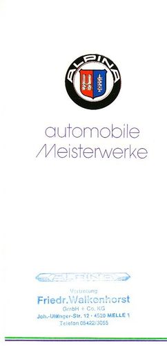 Autoprospekt BMW Alpina 1991 zzgl. Preisliste