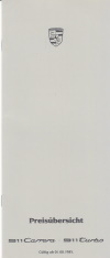 Preisliste Porsche 911 Carrera und Turbo 8 - 1985