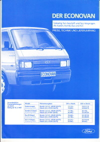 Preisliste Ford Econovan Februar 1987
