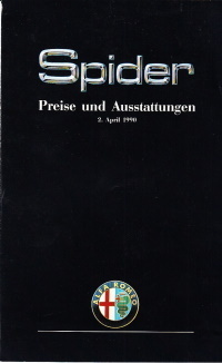 Preisliste Alfa Romeo Spider April 1990