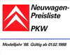 Preisliste Citroen PKW Programm Februar 1988