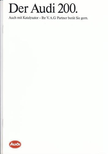 Autoprospekt Audi 200 Januar 1985