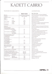 Technikprospekt Opel Kadett Cabrio Februar 1990