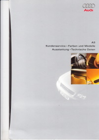 Farbkarte Audi A3 Juni 1996 Prospekt