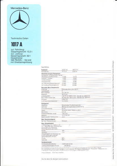 Technikprospekt Mercedes 1017 und 1017A April 1977