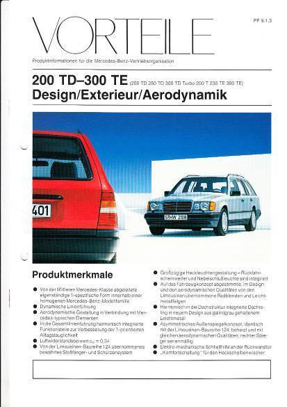 Autoprospekt Vorteile Mercedes W124 T Design 1985