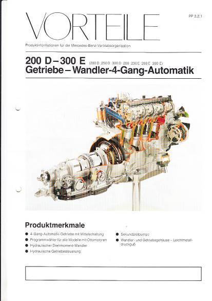 Autoprospekt Mercedes W124 Getriebe 1984 intern
