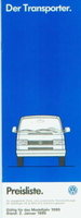 VW Bus Transporter Preislisten