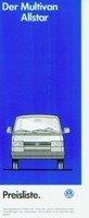 VW Multivan Preislisten